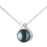 Støíbrný náhrdelník Niale s èernou perlou a Brilliance Zirconia