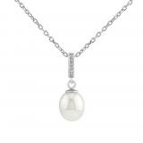 Støíbrný náhrdelník Cassidy s pøírodní bílou perlou 9 mm a Brilliance Zirconia