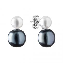 Støíbrné náušnice Noelle s èernou a bílou pøírodní perlou