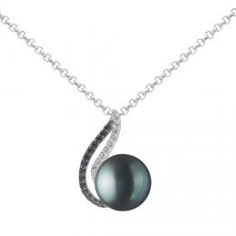 Støíbrný náhrdelník Agnes s èernou perlou a Brilliance Zirconia