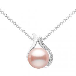 Støíbrný náhrdelník Niale s rùžovou perlou a Brilliance Zirconia
