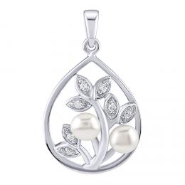 Støíbrný pøívìsek Arania s bílými pravými pøírodními perlami a Brilliance Zirconia - zvìtšit obrázek