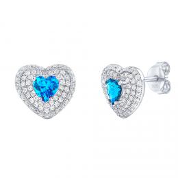 Støíbrné náušnice srdce Susan s pravým modrým topazem a Brilliance Zirconia - zvìtšit obrázek