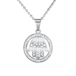 Ocelový náhrdelník s pøívìskem ruky Fátimy s køiš�álem