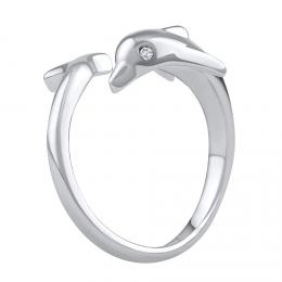 Støíbrný otevøený univerzální prsten Astel delfín s Brilliance Zirconia
