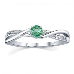 Støíbrný prsten s pravým Smaragdem a Brilliance Zirconia