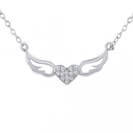 Støíbrný náhrdelník okøídlené srdce Miley s Brilliance Zirconia - zvìtšit obrázek