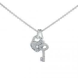 Støíbrný náhrdelník s pøívìskem zámek srdce a klíè Mercie s Brilliance Zirconia - zvìtšit obrázek