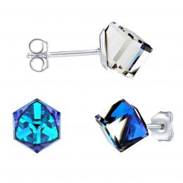 Støíbrné náušnice kostky Swarovski® Crystals 6 mm Bermuda Blue