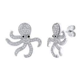 Støíbrné náušnice chobotnice Jones s èirými Brilliance Zirconia