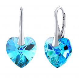 Støíbrné náušnice modré Srdce 14mm se Swarovski® Crystals