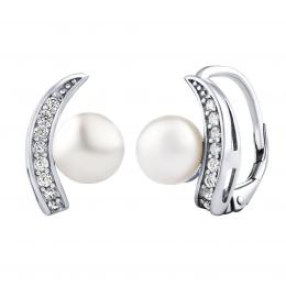Støíbrné náušnice ADELINA s bílou pøírodní perlou a Brilliance Zirconia - zvìtšit obrázek