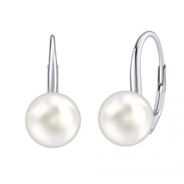 Støíbrné náušnice s bílou perlou Swarovski® Crystals