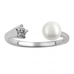Otevøený støíbrný prsten Star s perlou a Brilliance Zirconia - zvìtšit obrázek