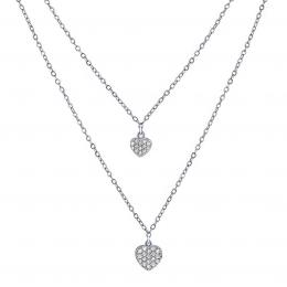 Dvojitý støíbrný náhrdelník s pøívìsky srdce s Brilliance Zirconia - zvìtšit obrázek