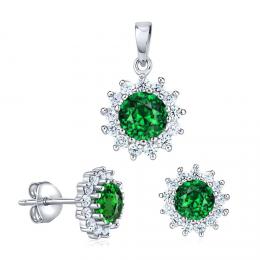 Støíbrný set šperkù FLORESSA se syntetickým smaragdem