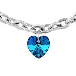 Ocelovэ nбramek se Swarovski Crystals Srdce 14mm Bermuda Blue