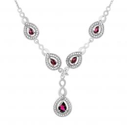 Luxusní støíbrný náhrdelník Nelope s pravými granáty a Brilliance Zirconia