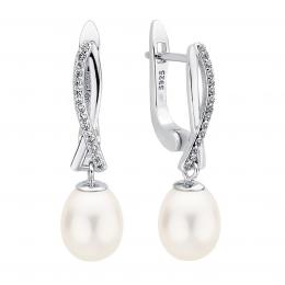Støíbrné náušnice Niam s bílou pøírodní perlou a Brilliance Zirconia - zvìtšit obrázek
