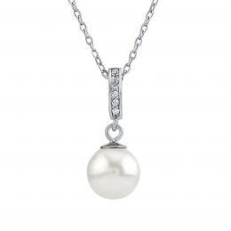 Støíbrný náhrdelník s bílou perlou Swarovski® Crystals 8mm