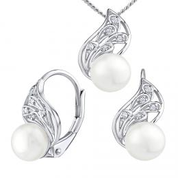 Støíbrný set šperkù GENEVIE s pøírodní bílou perlou - náušnice a pøívìsek - zvìtšit obrázek
