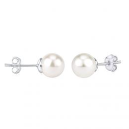SILVEGO støíbrné náušnice pecky s bílou perlou Swarovski® Crystals