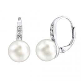 SILVEGO støíbrné náušnice s bílou perlou Swarovski® Crystals
