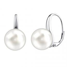 SILVEGO støíbrné náušnice s bílou perlou Swarovski® Crystals 12 mm