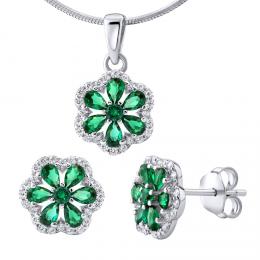 Støíbrný set šperkù - náušnice a pøívìsek se syntetickým smaragdem