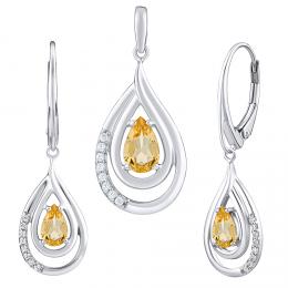 SILVEGO Luxusní støíbrný set šperkù s pravým Citrínem a Brilliance Zirconia - náušnice a pøívìsek
