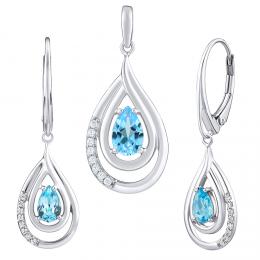 SILVEGO Luxusní støíbrný set šperkù s pravým svìtle modrým Swiss Blue Topazem a zirkony - náušnice a pøívìsek