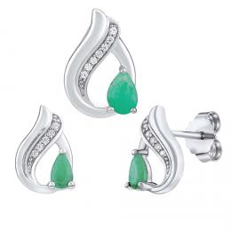 SILVEGO støíbrný set šperkù Noiva s pravým smaragdem a Brilliance Zirconia - náušnice a pøívìsek - zvìtšit obrázek