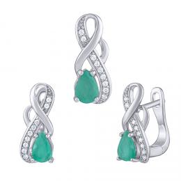 SILVEGO Støíbrný set šperkù Estelle s pravým Smaragdem a Brilliance Zirconia - náušnice a pøívìsek