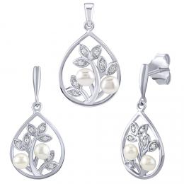 SILVEGO støíbrný set šperkù Arania s pøírodními bílými perlami a Brilliance Zirconia - náušnice a pøívìsek - zvìtšit obrázek