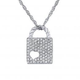 Støíbrný náhrdelník s pøívìskem zámku lásky s Brilliance Zirconia -  42 + 5 cm - zvìtšit obrázek
