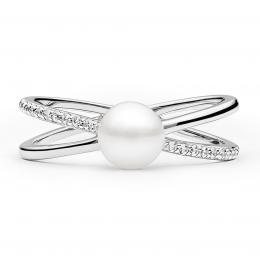 Støíbrný prsten Eternity s pravou pøírodní bílou perlou a Brilliance Zirconia - zvìtšit obrázek