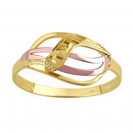 Zlatý prsten s ruèním rytím Rhea ze žlutého a rùžového zlata - zvìtšit obrázek
