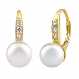 Støíbrné/pozlacené náušnice CASSIDY s bílou perlou Swarovski® Crystals