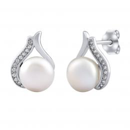 Støíbrné náušnice Niale s pravou perlou a Brilliance Zirconia