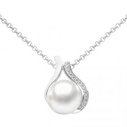 SILVEGO Støíbrný náhrdelník Niale s bílou perlou a Brilliance Zirconia
