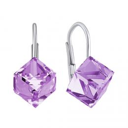 SILVEGO støíbrné náušnice fialové kostky Swarovski® Crystals